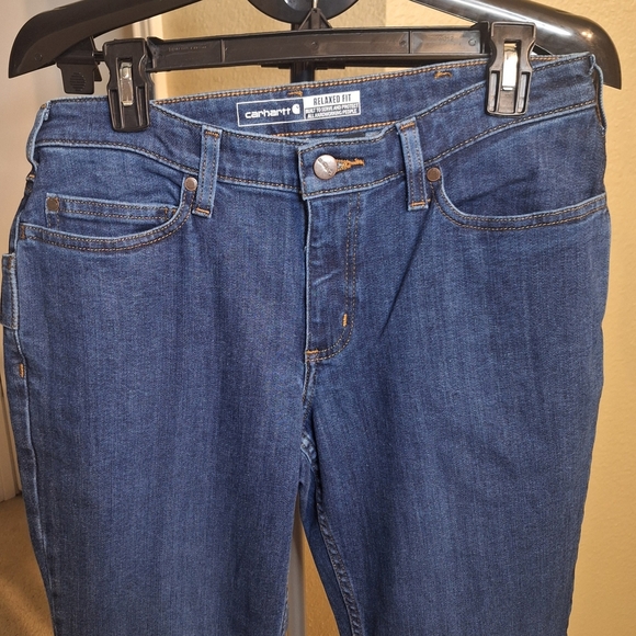 NWT Carhartt Relaxed Fit Women's Blue Denim Pants. Size 8 - Picture 3 of 10